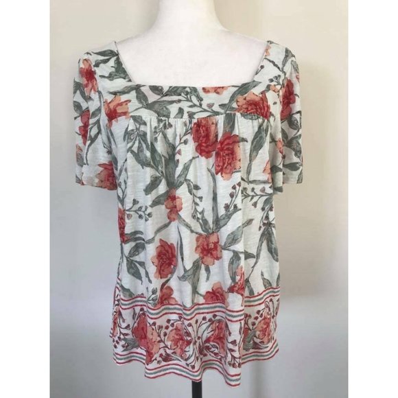 Lucky Brand Tops - LUCKY BRAND Peasant Top Blouse Size Small Pink Red Green Floral Square Neck Boho